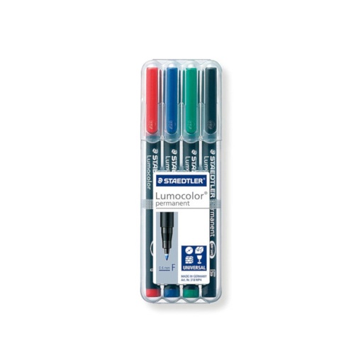 [MESTA0110] Rotuladores permanentes Staedtler Lumocolor – punta F, pack 4 uds