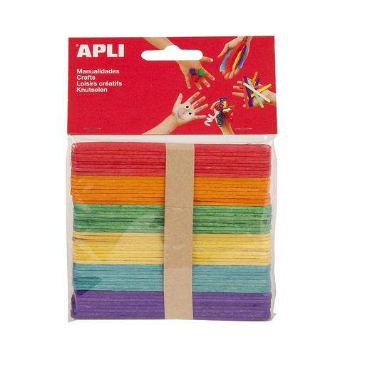 [MEVAR04572 - 012468] Pack 50 Palos Polo de Madera Finos Colores Surtidos 114x10 mm APLI (Ref. 13064)[13064] 