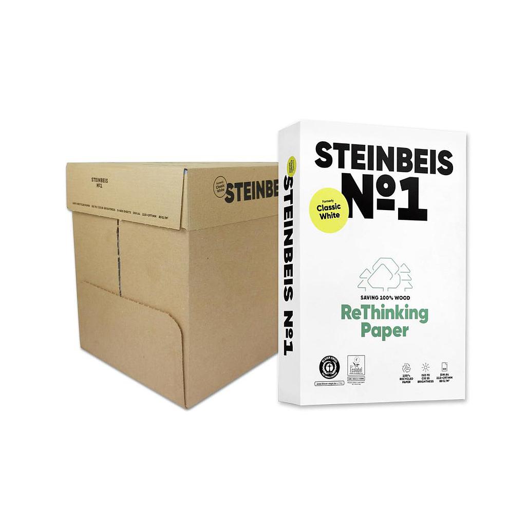 PAQUETE de 500 HOJAS DE PAPEL RECICLADO CIE 55 A-4 80grs STEINBEIS Nº1