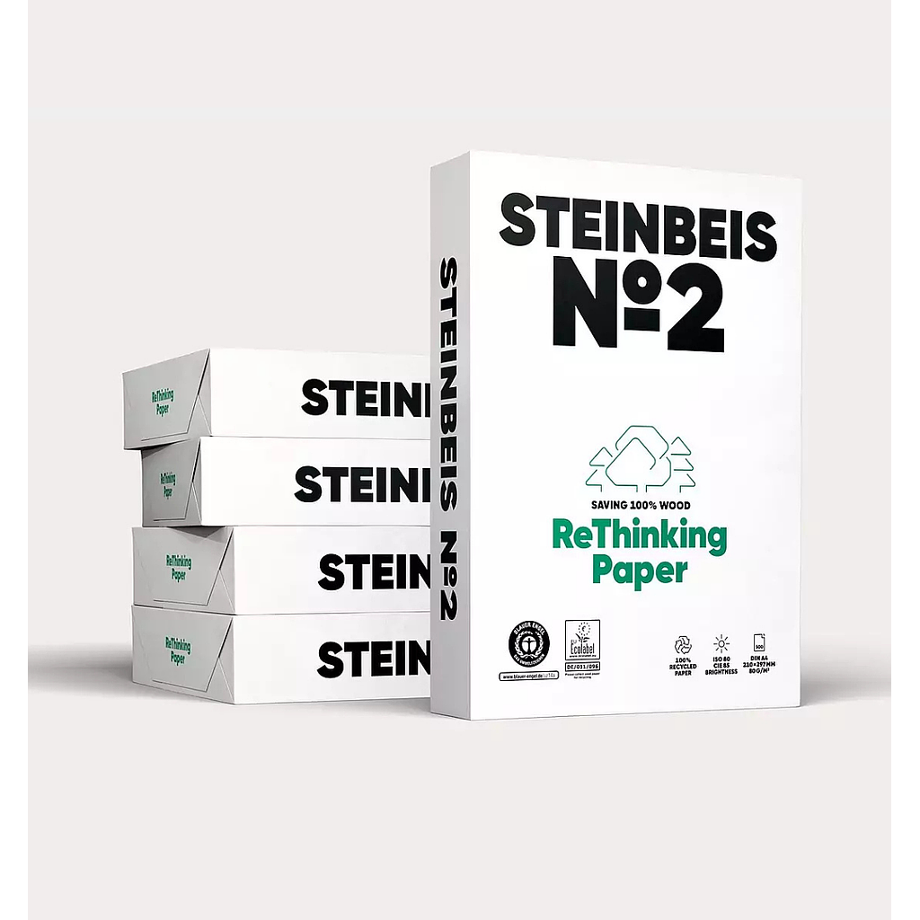 CAJA de 2500 HOJAS DE PAPEL RECICLADO CIE 85 A-4 80grs STEINBEIS Nº2