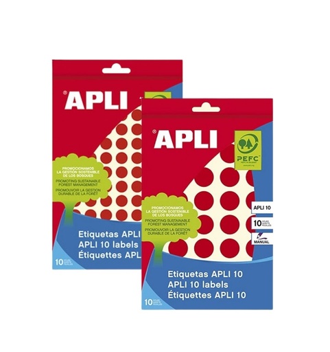 Sobres con Etiquetas Adhesivas Redondas Rojas APLI – 10 mm o 19 mm de Diámetro