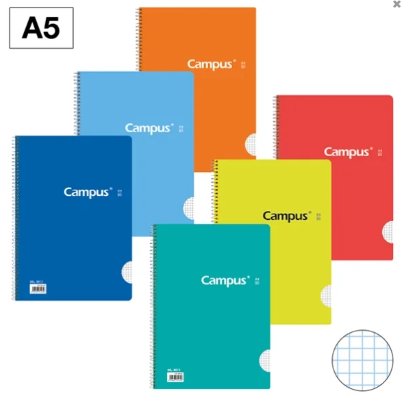 BLOC ESPIRAL CUARTO NATURAL TAPA NORMAL 80 HOJAS 60grs CUADRICULA 4x4 CAMPUS Ref. 001143