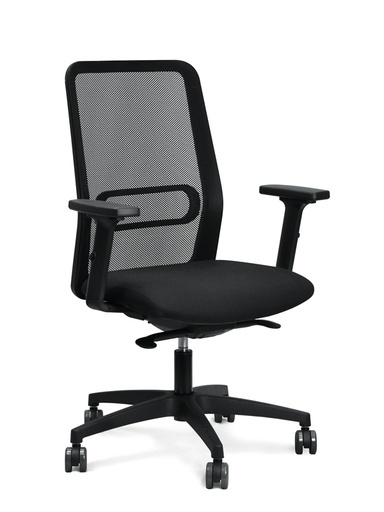 [SILLA-ATLANTICA] Silla ergonómica Atlántica – sincro autopesante, respaldo de malla negra, brazos 2D, asiento negro