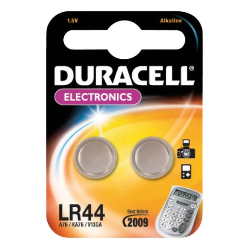 [MODUR0056] Pilas botón LR44 alcalinas Duracell – pack 2 uds*[950383] 