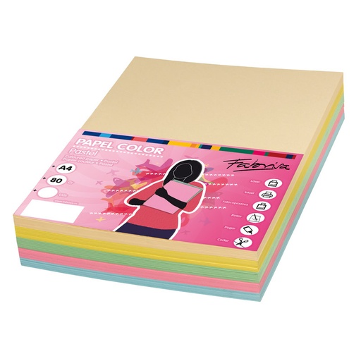[PAVAR0012] Paquete 100 Hojas Papel A4 10 Colores Pastel Surtidos 80 g/m² Fabrisa | Ref. 16327[16327] 