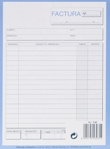 [TLDQA0004-040131] Talonario facturas cuarto LOAN – natural, 3 H, original y 2 copias[T-65] 