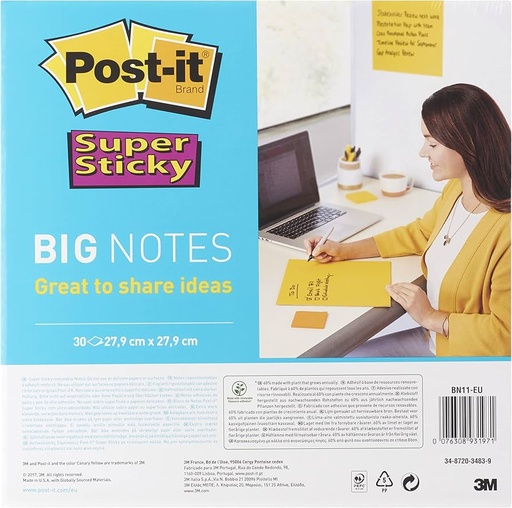 [ADT919578] Bloc notas Post-it Super Sticky formato XXXL - amarillo neón, 30 hojas[70006850690] 