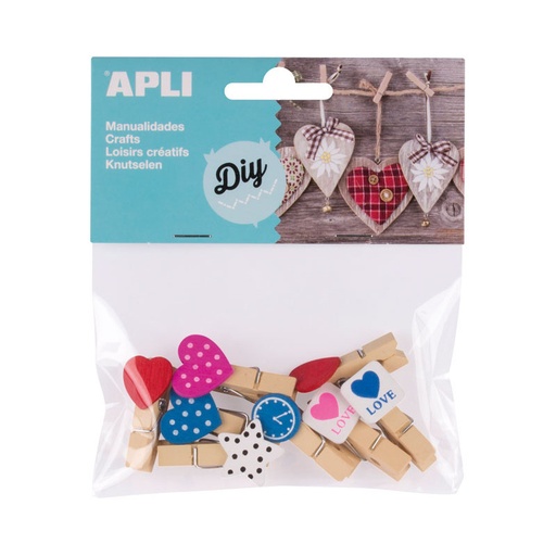 [ADT941789] Mini pinzas de madera decorativas Apli – 8 uds[14784] 