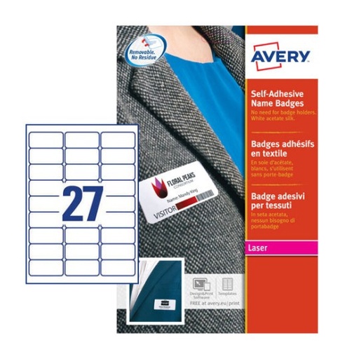 [ADT947939] Etiquetas identificativas adhesivas tejidos Avery – 63,5×29,6 mm, 20H de 27 etiquetas[L4784-20] 