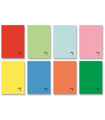 Libreta A5 cuarto Sam con tapa de cartulina gofrada grapada – 50 H, 70 g, cuadrícula 4×4, pauta ancha 3,5 mm
