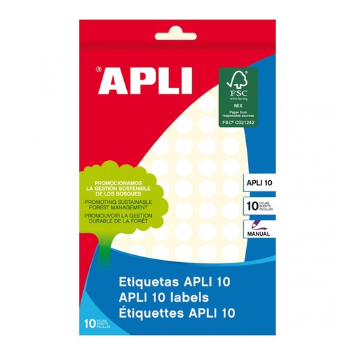 [MOACP01625] Etiquetas Apli Redondas Blancas Ø 10 mm – Escritura Manual – Ref. 01625[01625] 