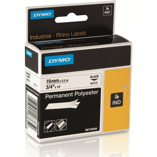 Cinta rotuladora poliéster permanente Dymo Rhino – negro sobre blanco