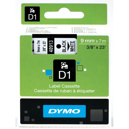 [MODYM0040] Cinta rotuladora Dymo D1 – 9 mm × 7 m, blanco sobre negro [40913 - 41913 / S0720680] 