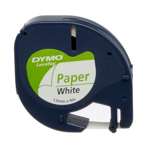 [MODYM0083] Cinta papel rotuladora Dymo Letratag – 12 mm × 4 m, negro sobre blanco[91200 / S0721510] 