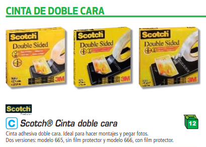 SCOTCH Cinta 666/1933 Adhesiva 19mm x 33mt Doble cara Con film protector 70016072814-