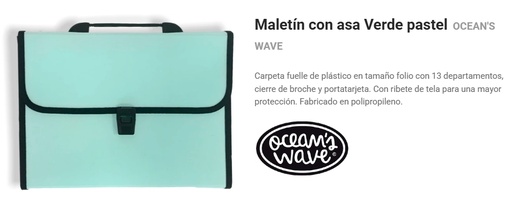 [ADT62436] Maletín clasificadora 13 departamentos Ocean's Wave - 300×405 mm con asa – Verde