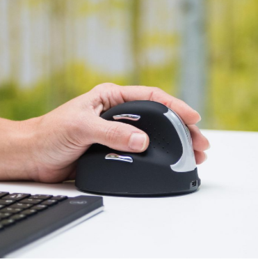 [ADTI948804] R-Go Tools HE Ratón vertical inalámbrico – Tamaño mediano, para zurdos, USB, color negro/gris, ergonómico