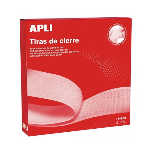 [MOACP14903] Rollo velcro adhesivo Apli – blanco, 20 mm×25 m, macho + hembra[14903] 