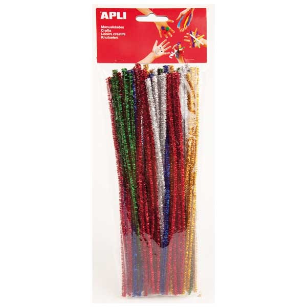 BOLSA 50 VARITAS FLEXIBLES LIMPIAPIPAS CON PURPURINA  300x5mm COLORES SURTIDOS. APLI Ref. 13066