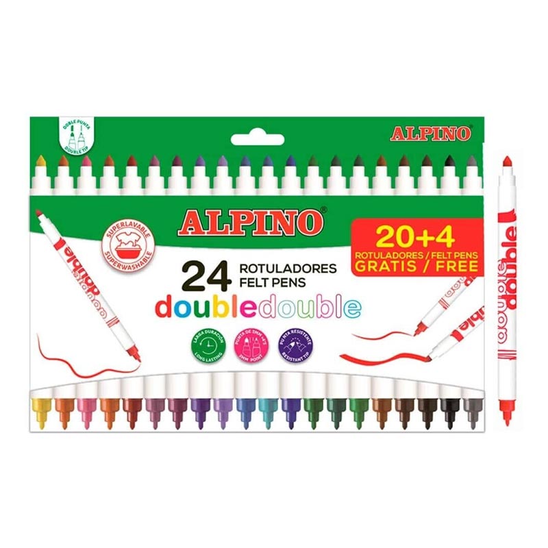 CAJA 24 ROTULADORES COLORES SURTIDOS DOBLE PUNTA ALPINO Ref. AR002058