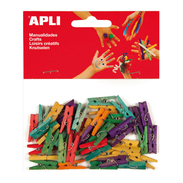 BOLSA 45 MINI PINZAS MADERA 25x3mm COLORES SURTIDOS APLI Ref. 13479