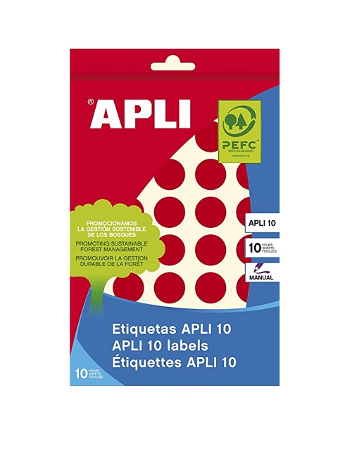 SOBRE ETIQUETA ADHESIVA ROJO 19mm APLI 10 Ref. 02744
