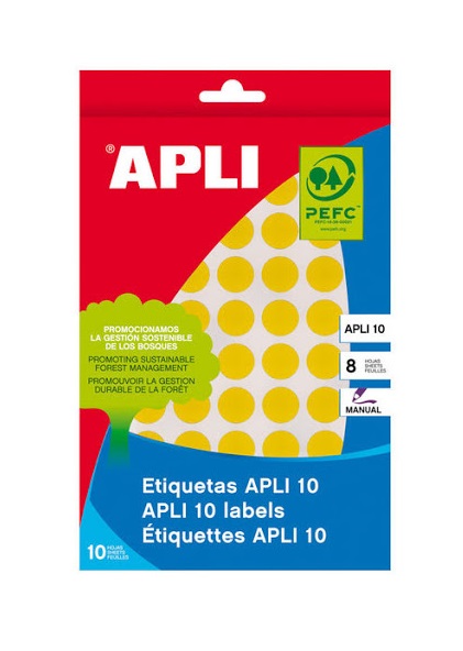 SOBRE ETIQUETA ADHESIVA AMARILLO 19mm APLI 10 Ref. 02742