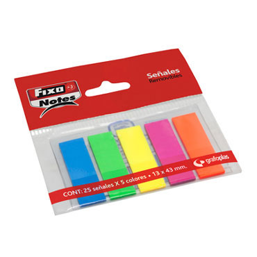PACK 125 BANDERITAS MARCAPÁGINAS 5 COLORES 43x13mm FIXO Ref. 65006180