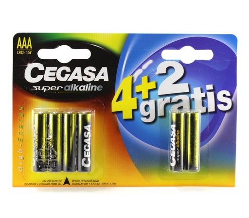 [MODSV026904] Pilas AAA LR03 super alcalinas Cegasa – promo 4+2[323608] 
