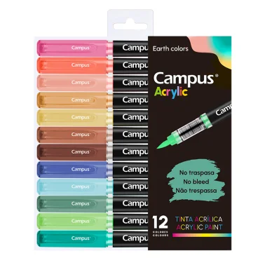 [BRCAM0005] Rotuladores acrílicos punta pincel Campus Acrylic – 12 uds, tonos tierra [081802] 