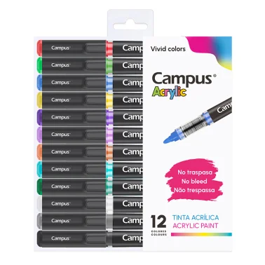 [BRCAM0007] Rotuladores acrílicos punta cónica Campus Acrylic 2.0 – estuche 12 uds, colores vivos[081795] 