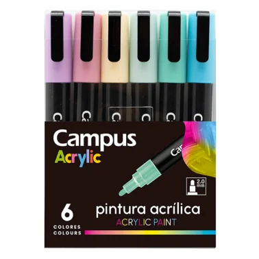 [BRMKP081270] Rotuladores acrílicos punta redonda 2 mm Campus Acrylic –  6 uds, colores pastel[081270] 
