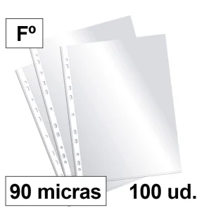Fundas multitaladro cristal Plus Office - 90 micras, polipropileno, A4 y folio, paquete 100 uds