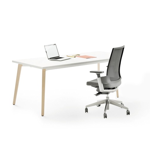 [DS088] Mesa Timber – 120×56×74 cm, tapa blanco polar con canto en roble, patas en haya[DS088] 
