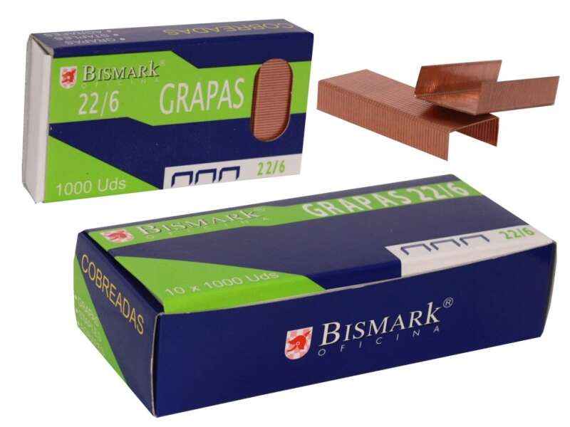 CAJA DE 1000 GRAPAS COBREADAS 22/6 BISMARK Ref. 312590