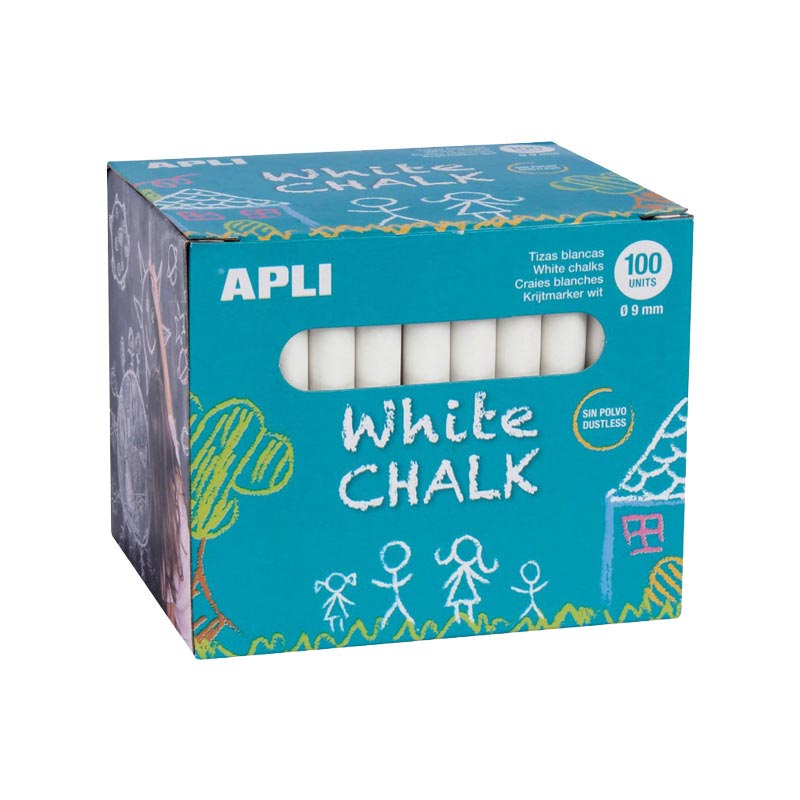 Caja de 100 TIZAS REDONDAS BLANCAS APLI Ref. 14577