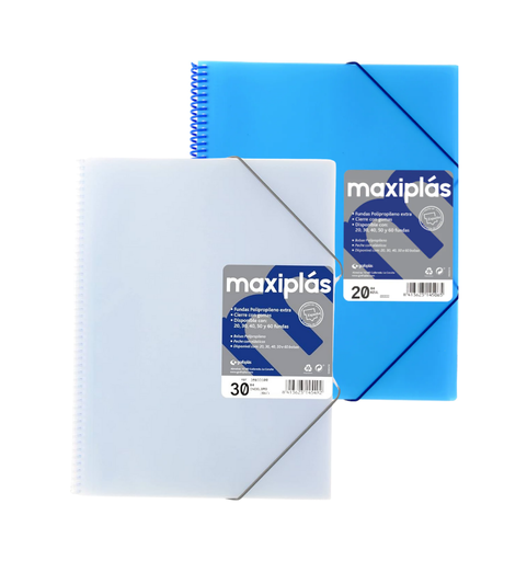 Tarifario A4 Maxiplás – espiral con gomas, 30 fundas