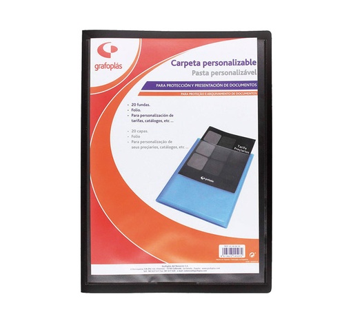 [ARGPL00051 - 067120] Carpeta canguro de fundas Poliplas folio A4 – 20 fundas, negra[01455510] 