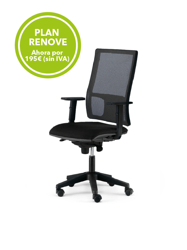 SILLA-2330-6 +RUED.BLANDA+APOY.LUMBAR+2D+ASIENT.ESPUMA50GR+TRASLA ASIENTO+GAS 24H+MALLA NEGRA ASIENTO BONDAI1 NEGRO