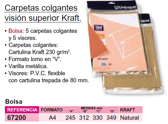 BOLSA 5 CARPETAS COLGANTES ECO V/METAL A4 V/SUP. UNI R.67200-