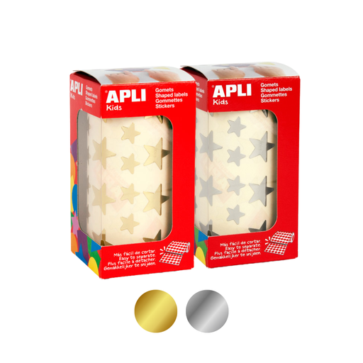 Rollo de gomets estrellas Apli – oro, plata
