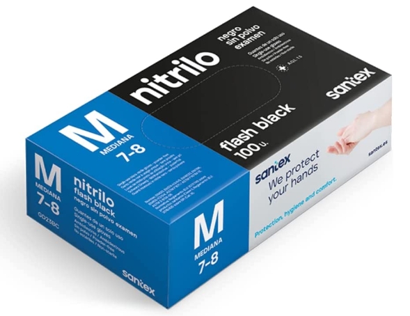 CAJA DE 100 GUANTES NITRILO SIN POLVO 6grs TALLA M COLOR NEGRO Ref. GD23BC