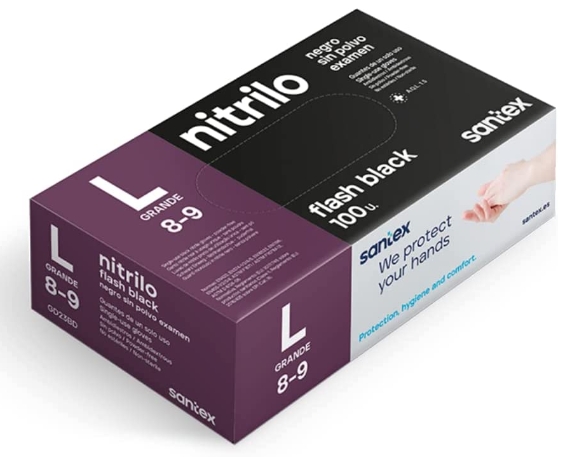CAJA DE 100 GUANTES NITRILO SIN POLVO 6grs TALLA L COLOR NEGRO