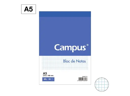 [MOERI00061] Bloc Notas Microperforado Campus A5 80 Hojas 60g Cuadrícula 4 mm[001112] 